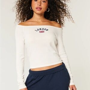 Hollister Cream Off-Shoulder Long Sleeve Top
